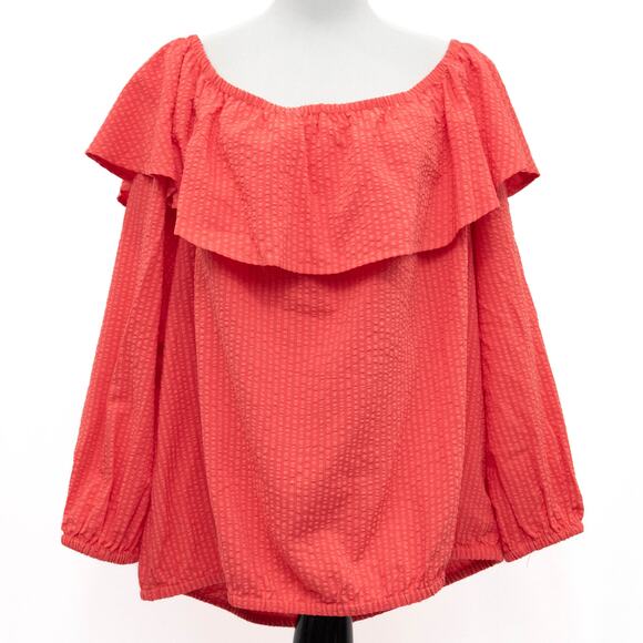 Michael Kors Coral Off Shoulder Ruffle Peasant Top Plus Size 2X - Picture 1 of 9